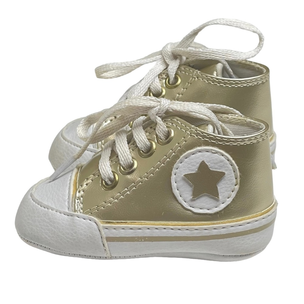 new Bento Bebe De Grife ★ Gold Star Newborn Baby Booties Sneaker ★ Metallic Gold - Picture 12 of 16